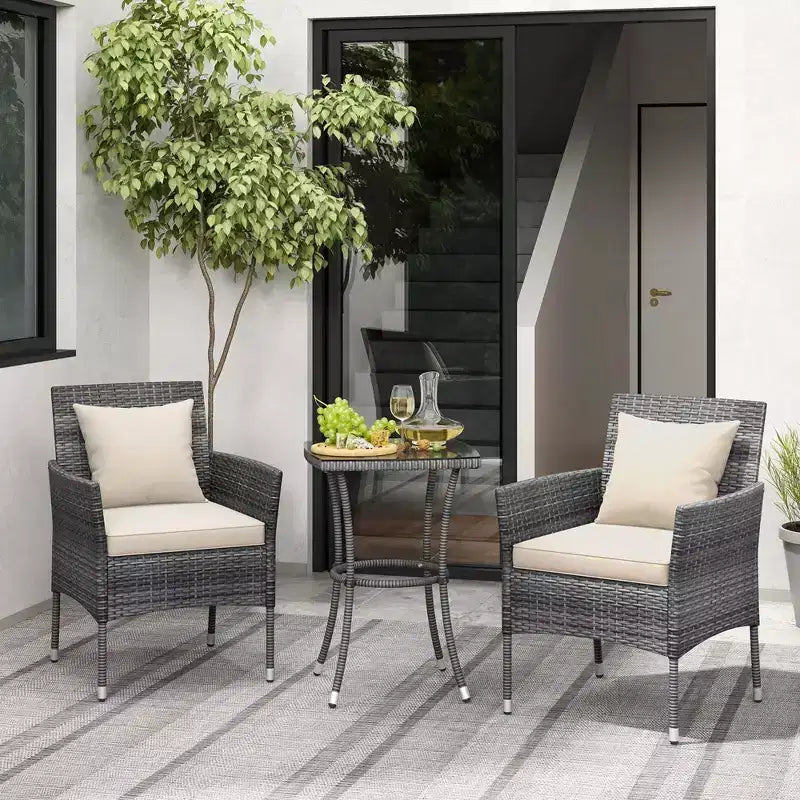 Costway 3 PCS Patio Furniture Set with Cushioned Patio Chairs & Tempered Glass Coffee Table Grey/Navy/White/Black