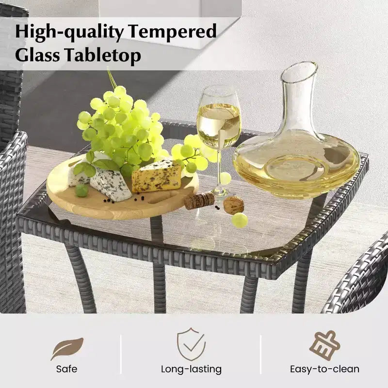 Costway 3 PCS Patio Furniture Set with Cushioned Patio Chairs & Tempered Glass Coffee Table Grey/Navy/White/Black