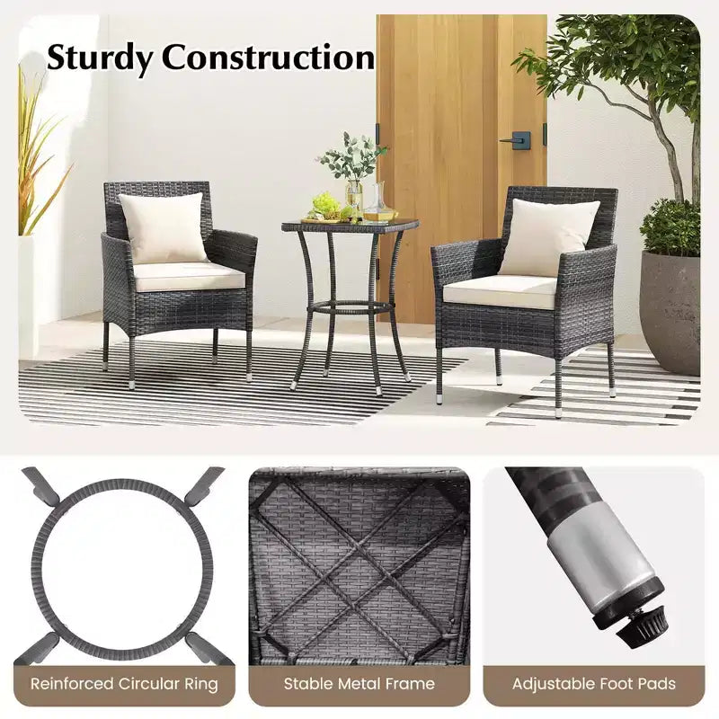 Costway 3 PCS Patio Furniture Set with Cushioned Patio Chairs & Tempered Glass Coffee Table Grey/Navy/White/Black