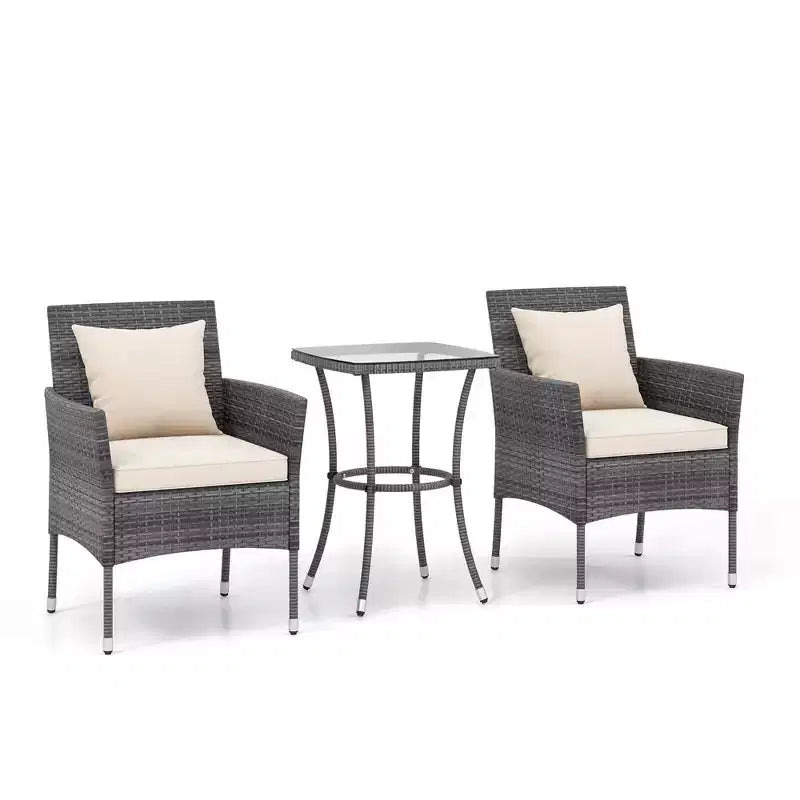 Costway 3 PCS Patio Furniture Set with Cushioned Patio Chairs & Tempered Glass Coffee Table Grey/Navy/White/Black