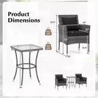 Costway 3 PCS Patio Furniture Set with Cushioned Patio Chairs & Tempered Glass Coffee Table Grey/Navy/White/Black
