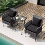 Costway 3 PCS Patio Furniture Set with Cushioned Patio Chairs & Tempered Glass Coffee Table Grey/Navy/White/Black