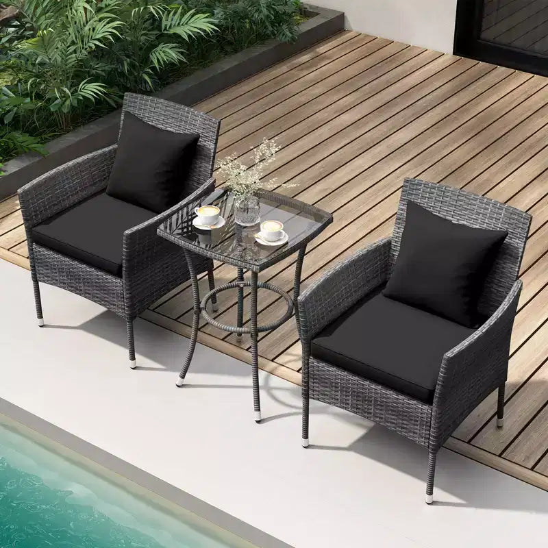 Costway 3 PCS Patio Furniture Set with Cushioned Patio Chairs & Tempered Glass Coffee Table Grey/Navy/White/Black
