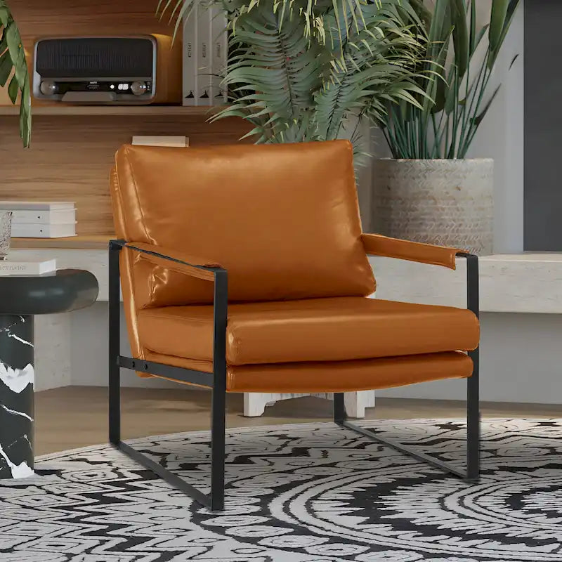 Art Leon Modern PU Leather Upholstered Arm Chair with Steel Frame
