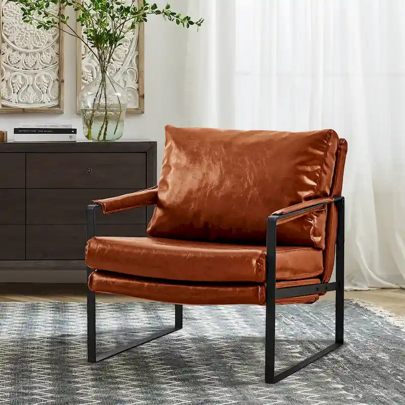 Art Leon Modern PU Leather Upholstered Arm Chair with Steel Frame