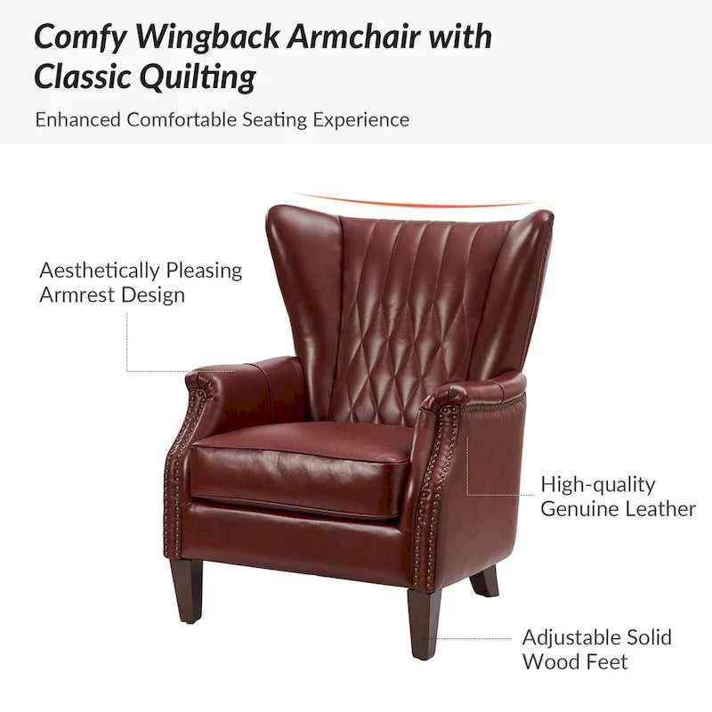Xaver Traditional Genuine Leather Armchair With Solid Wood Legs by HULALA HOME