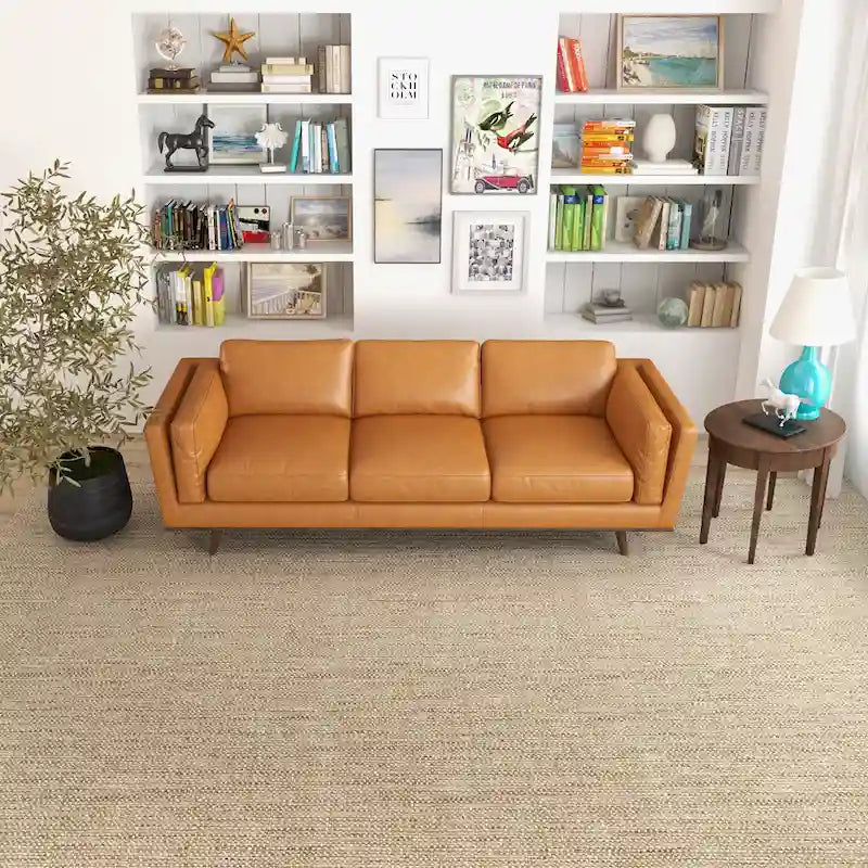Canapé en cuir Florencia style Mid Century Modern pour salon, couleur fauve