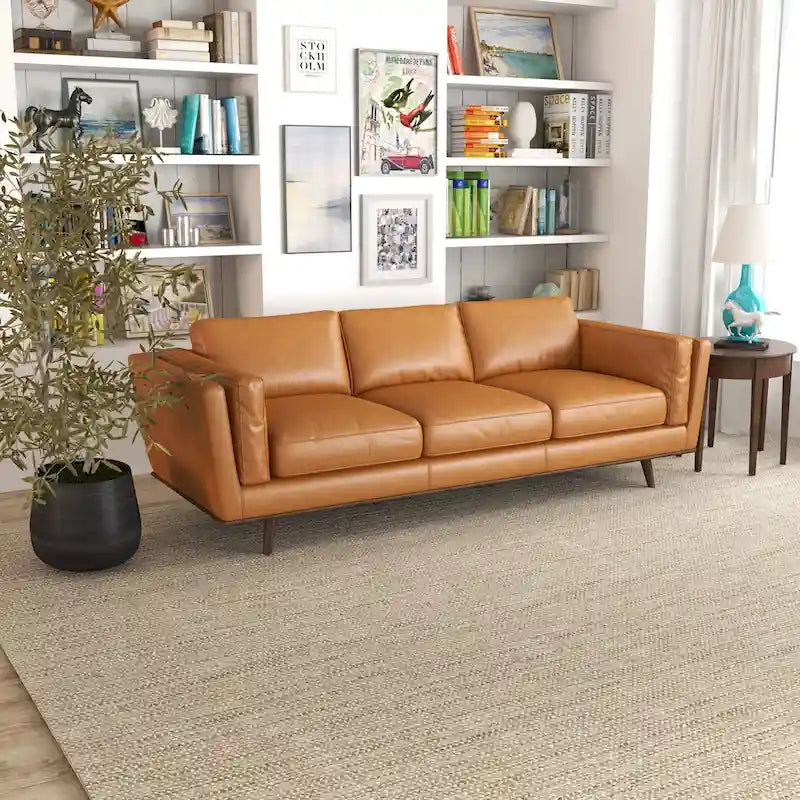 Canapé en cuir Florencia style Mid Century Modern pour salon, couleur fauve
