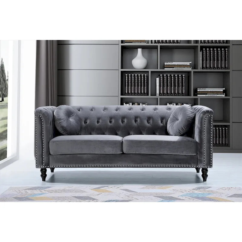 US Pride Vivian Classic Velvet Kittleson Nailhead Chesterfield Sofa