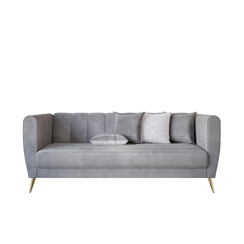 Canapé 3 places à accoudoirs évasés en velours Scarlett avec 4 coussins décoratifs