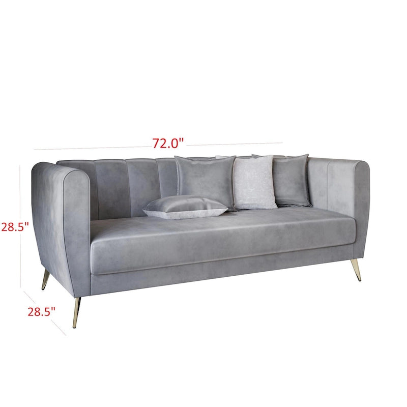 Canapé 3 places à accoudoirs évasés en velours Scarlett avec 4 coussins décoratifs
