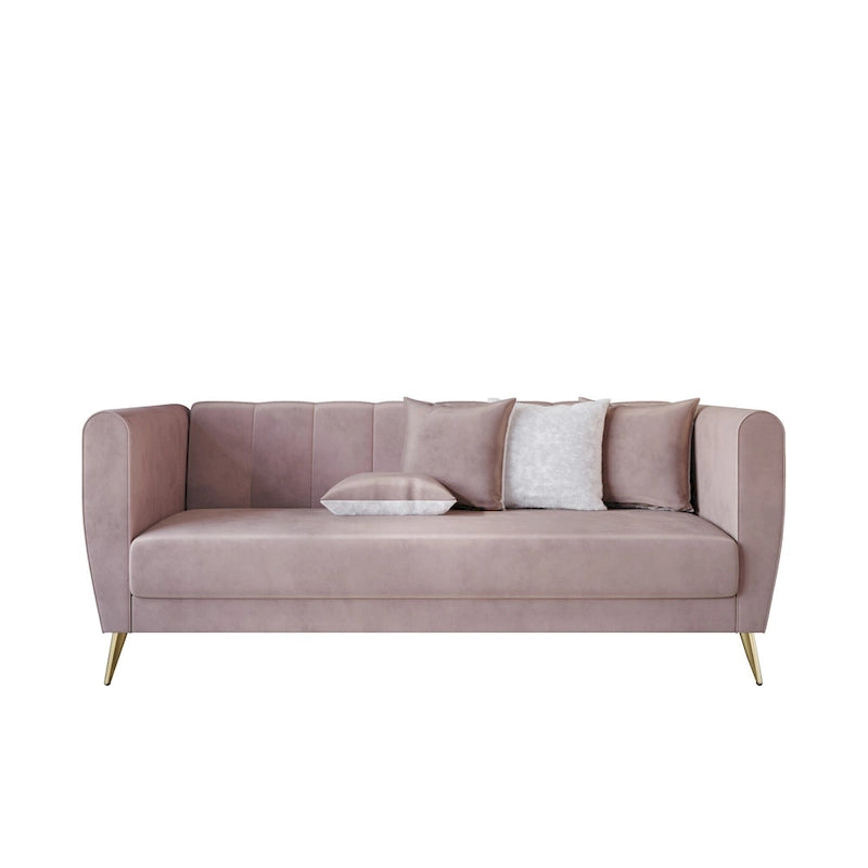 Canapé 3 places à accoudoirs évasés en velours Scarlett avec 4 coussins décoratifs