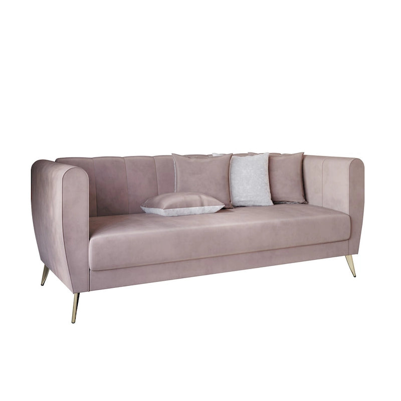 Canapé 3 places à accoudoirs évasés en velours Scarlett avec 4 coussins décoratifs