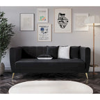 Canapé 3 places à accoudoirs évasés en velours Scarlett avec 4 coussins décoratifs