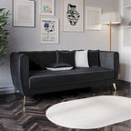 Canapé 3 places à accoudoirs évasés en velours Scarlett avec 4 coussins décoratifs