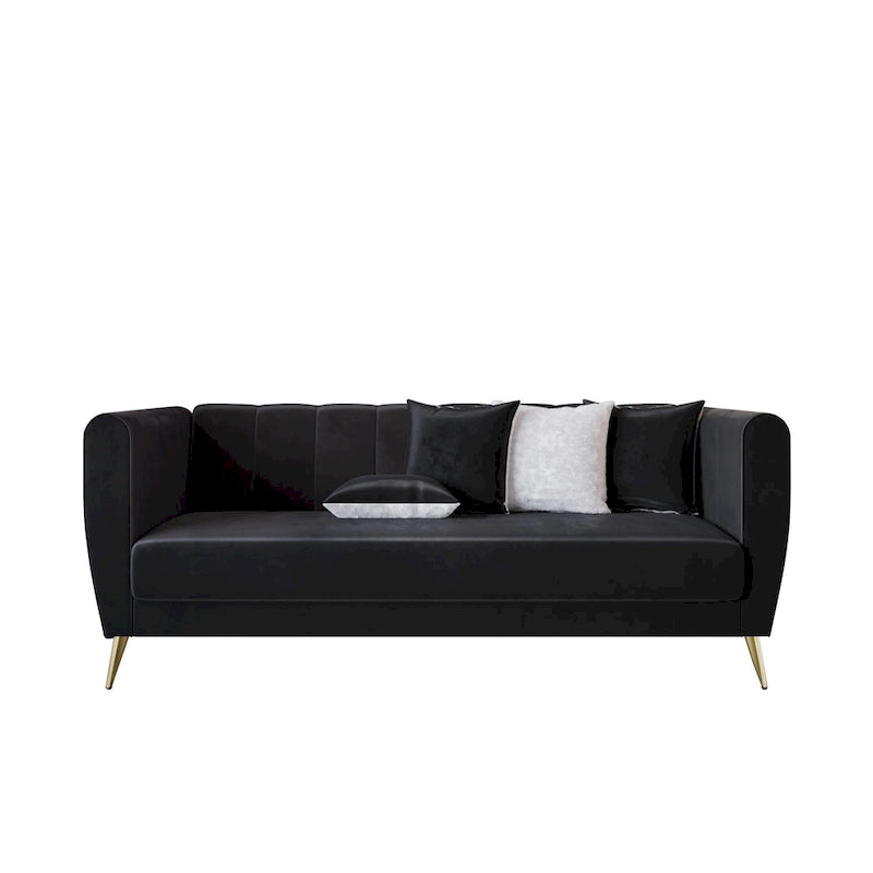 Canapé 3 places à accoudoirs évasés en velours Scarlett avec 4 coussins décoratifs