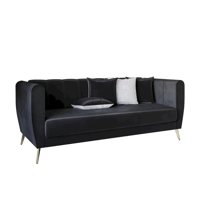 Canapé 3 places à accoudoirs évasés en velours Scarlett avec 4 coussins décoratifs