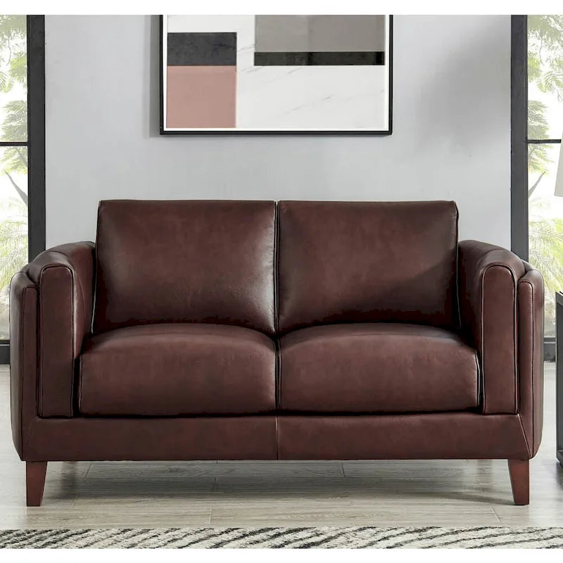 Hydeline Maui Top Grain Leather Sofa and Loveseat Set With Feather, Memory Foam and Springs