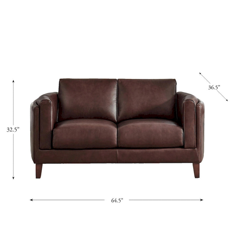 Hydeline Maui Top Grain Leather Sofa and Loveseat Set With Feather, Memory Foam and Springs