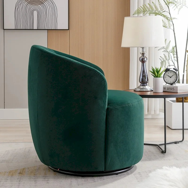 Velvet Swivel Accent Armchair Barrel Chair With Powder Coating Ring
