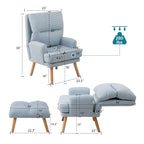 Accent Chair with Ottoman Set, Fabric Armchair with Wood Legs and Adjustable Backrest , Mid Century Modern Comfy Lounge Chair