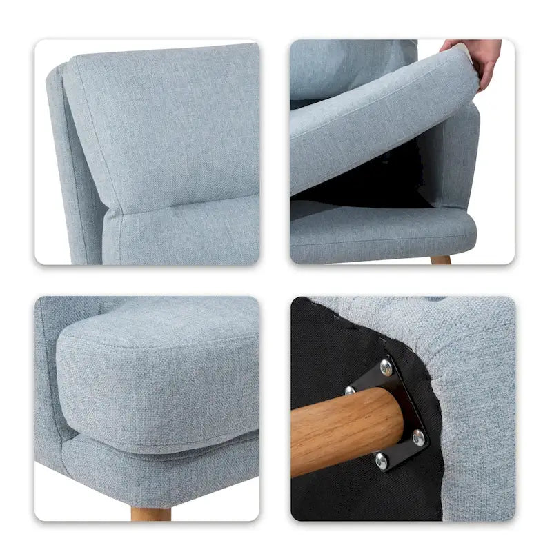 Accent Chair with Ottoman Set, Fabric Armchair with Wood Legs and Adjustable Backrest , Mid Century Modern Comfy Lounge Chair