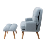 Accent Chair with Ottoman Set, Fabric Armchair with Wood Legs and Adjustable Backrest , Mid Century Modern Comfy Lounge Chair