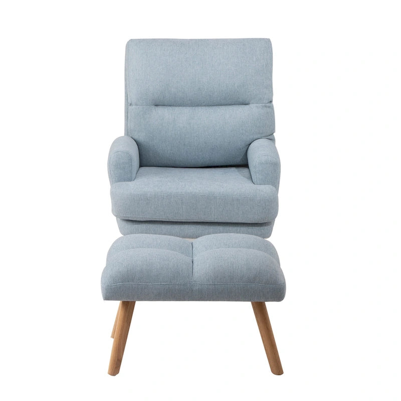 Accent Chair with Ottoman Set, Fabric Armchair with Wood Legs and Adjustable Backrest , Mid Century Modern Comfy Lounge Chair