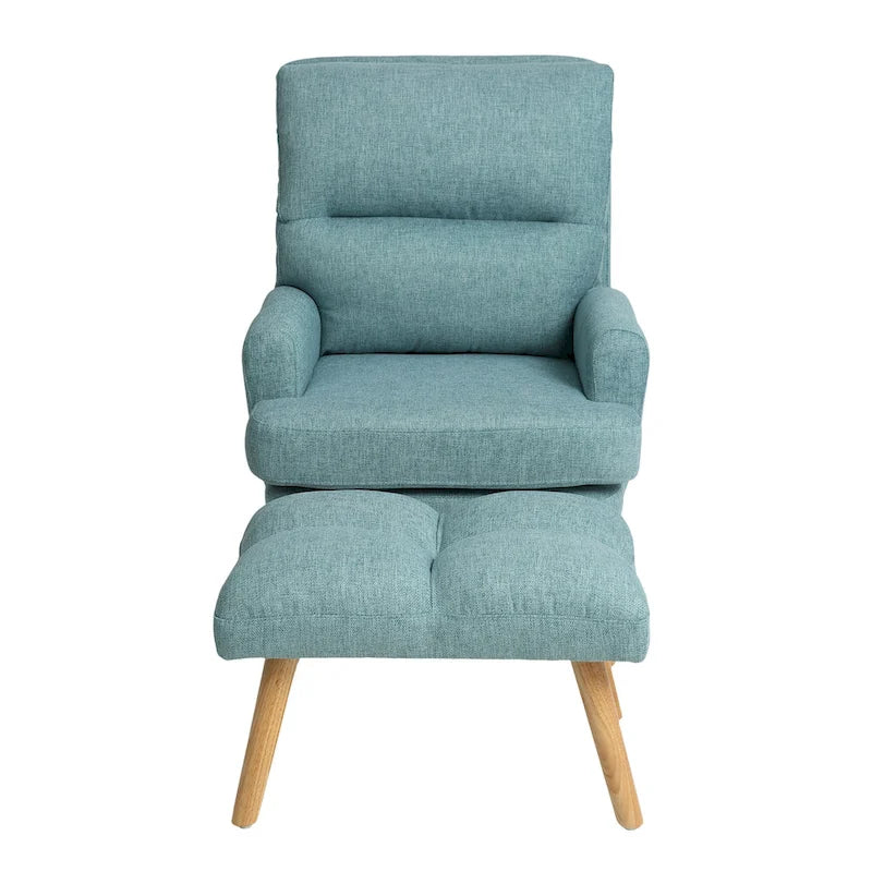 Accent Chair with Ottoman Set, Fabric Armchair with Wood Legs and Adjustable Backrest , Mid Century Modern Comfy Lounge Chair