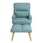 Accent Chair with Ottoman Set, Fabric Armchair with Wood Legs and Adjustable Backrest , Mid Century Modern Comfy Lounge Chair