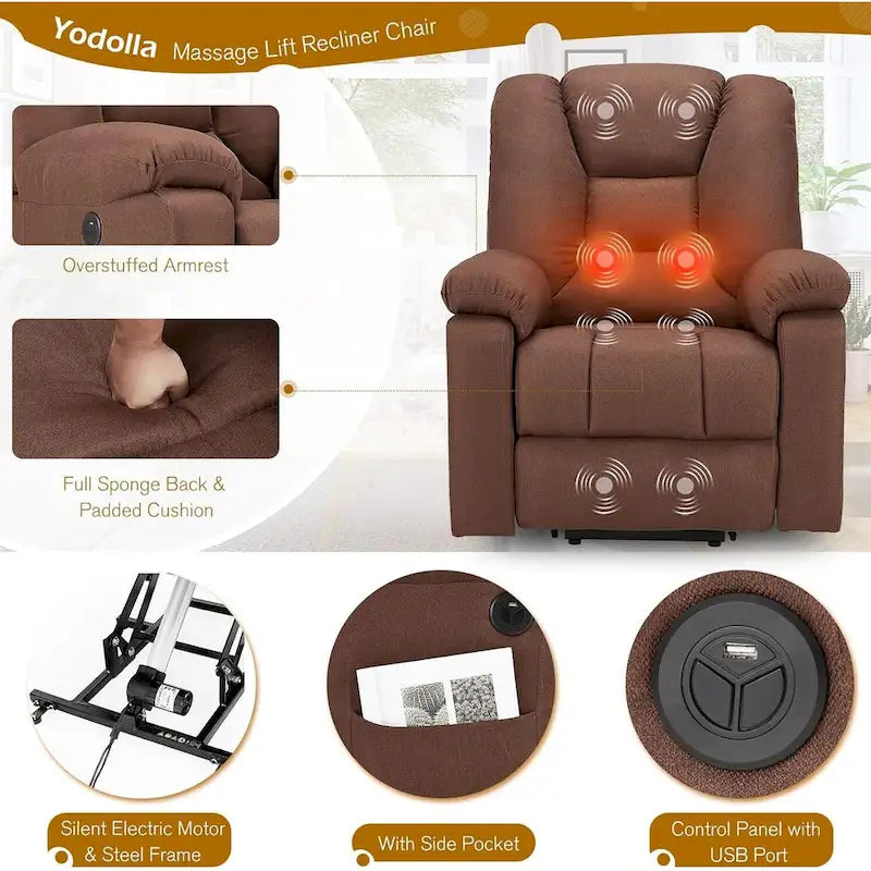 AECOJOY Power Lift Recliner for Elderly w/ Massage & USB charging port