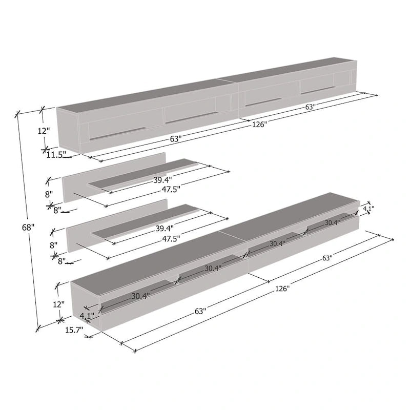Fly I2 35TV Wall-mounted Floating Modern Entertainment Center Set