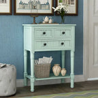 Console en bois, table basse avec tiroirs de rangement et étagère