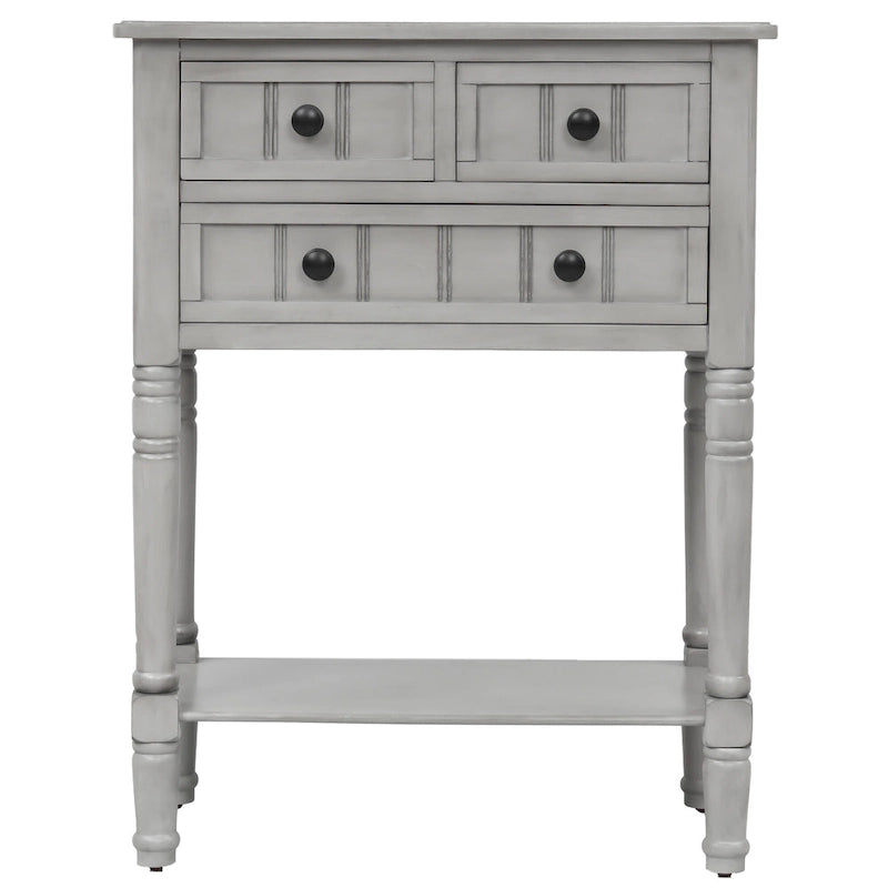 Console en bois, table basse avec tiroirs de rangement et étagère