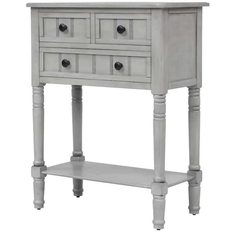 Console en bois, table basse avec tiroirs de rangement et étagère