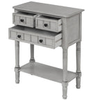 Console en bois, table basse avec tiroirs de rangement et étagère