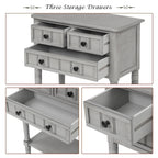 Console en bois, table basse avec tiroirs de rangement et étagère