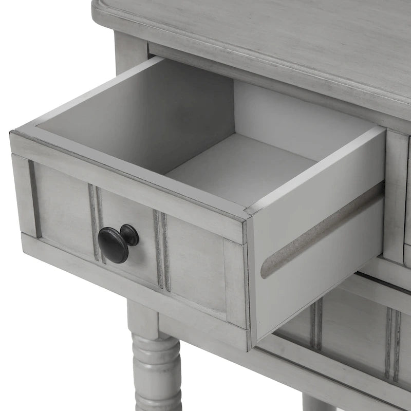 Console en bois, table basse avec tiroirs de rangement et étagère