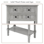 Console en bois, table basse avec tiroirs de rangement et étagère