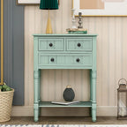 Console en bois, table basse avec tiroirs de rangement et étagère