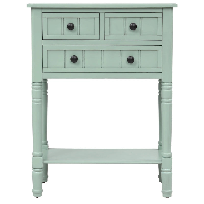 Console en bois, table basse avec tiroirs de rangement et étagère