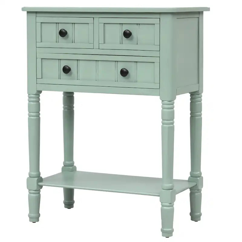 Console en bois, table basse avec tiroirs de rangement et étagère