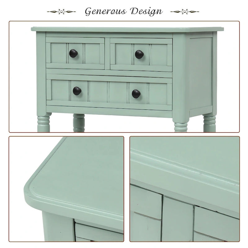Console en bois, table basse avec tiroirs de rangement et étagère
