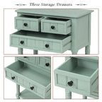 Console en bois, table basse avec tiroirs de rangement et étagère