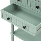 Console en bois, table basse avec tiroirs de rangement et étagère