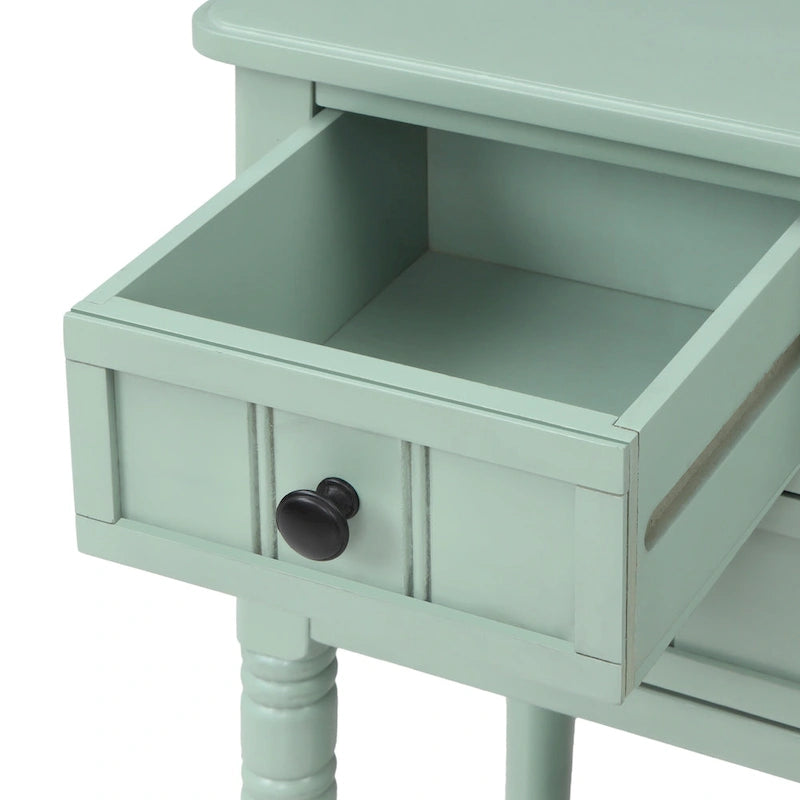 Console en bois, table basse avec tiroirs de rangement et étagère