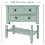 Console en bois, table basse avec tiroirs de rangement et étagère