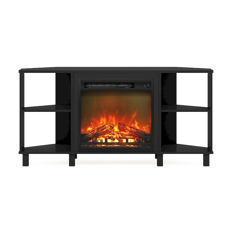Furinno Jensen Metal Leg Corner Fireplce TV Stand for TV up to 55