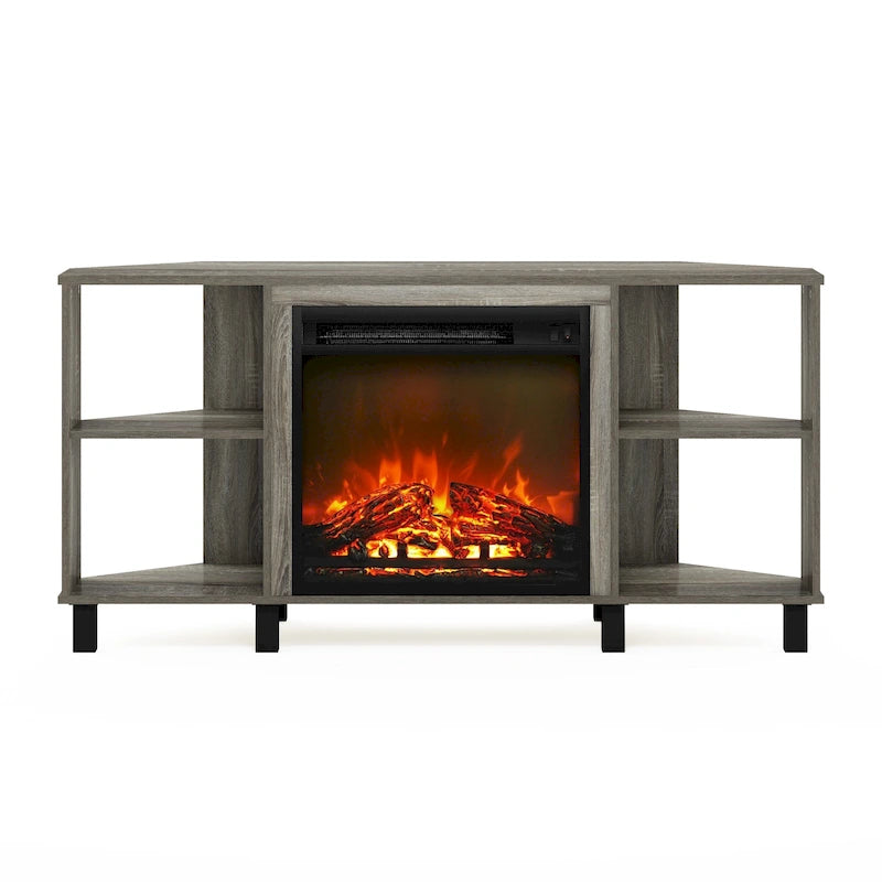 Meuble TV d'angle pour cheminée Furinno Jensen avec pieds en métal, pour téléviseurs jusqu'à 55 pouces