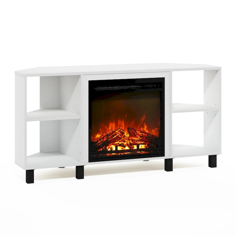 Meuble TV d'angle pour cheminée Furinno Jensen avec pieds en métal, pour téléviseurs jusqu'à 55 pouces